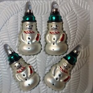 Vtg. Bradford Christmas Trimmeries Glass Snowman Ornaments Set of 4/Boxed